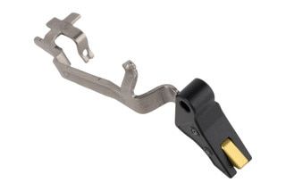 Overwatch Precision Glock 45/10 DAT V2 Trigger features a flat faced trigger shoe in black with a gold safety